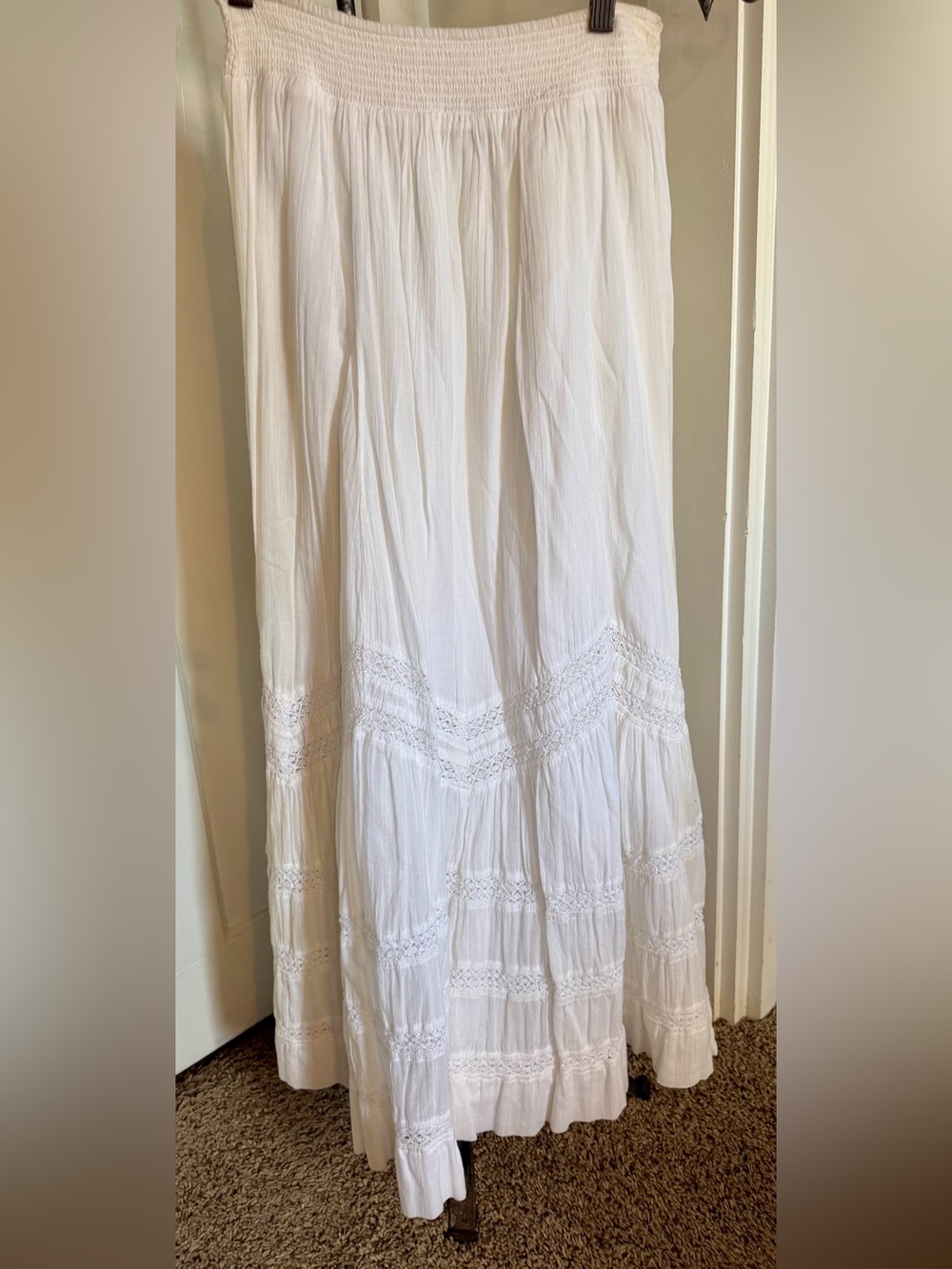 Maxi length, white cotton skirt